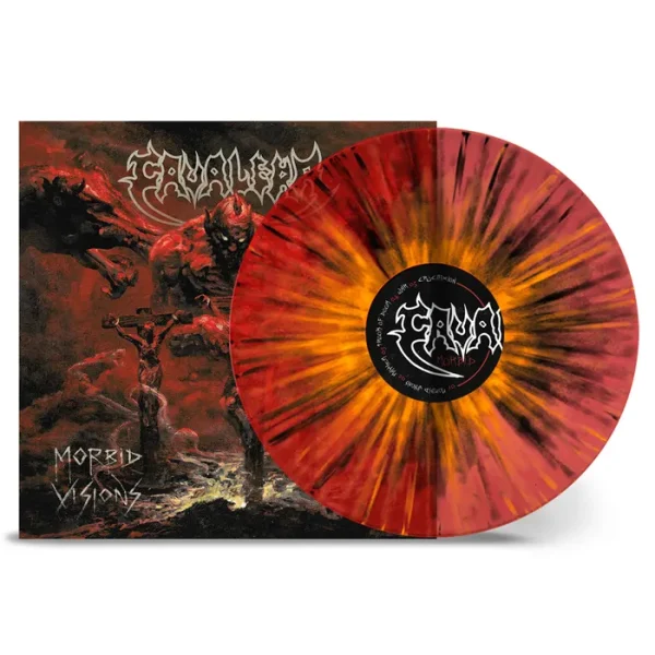 cavalera - morbid visions transparent red with orange and black splatter