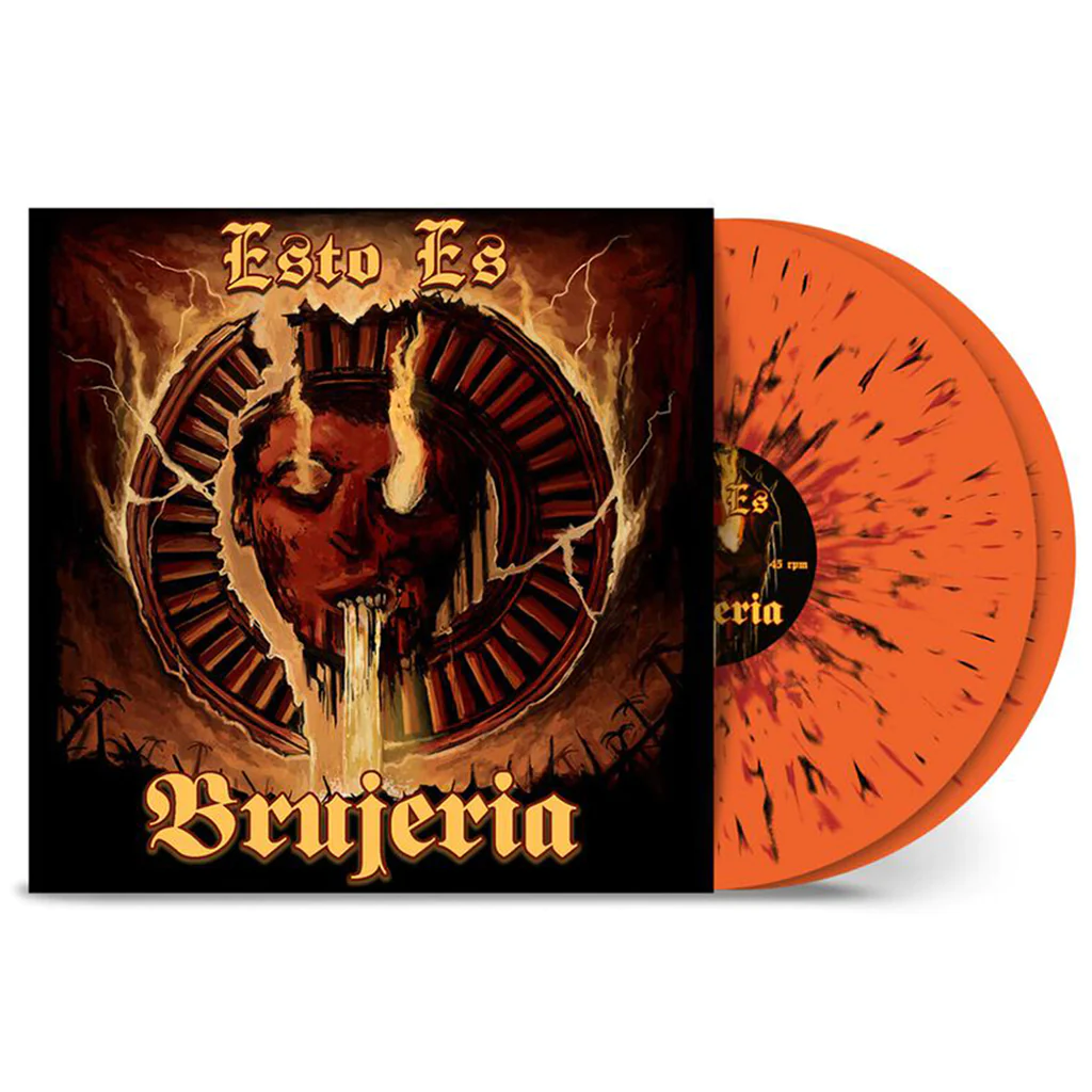 brujeria esto es orange with red and black splatter
