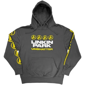 Linkin Park Unisex Pullover Hoodie: Unshatter (Charcoal Grey) (Back Print & Sleeve Print)